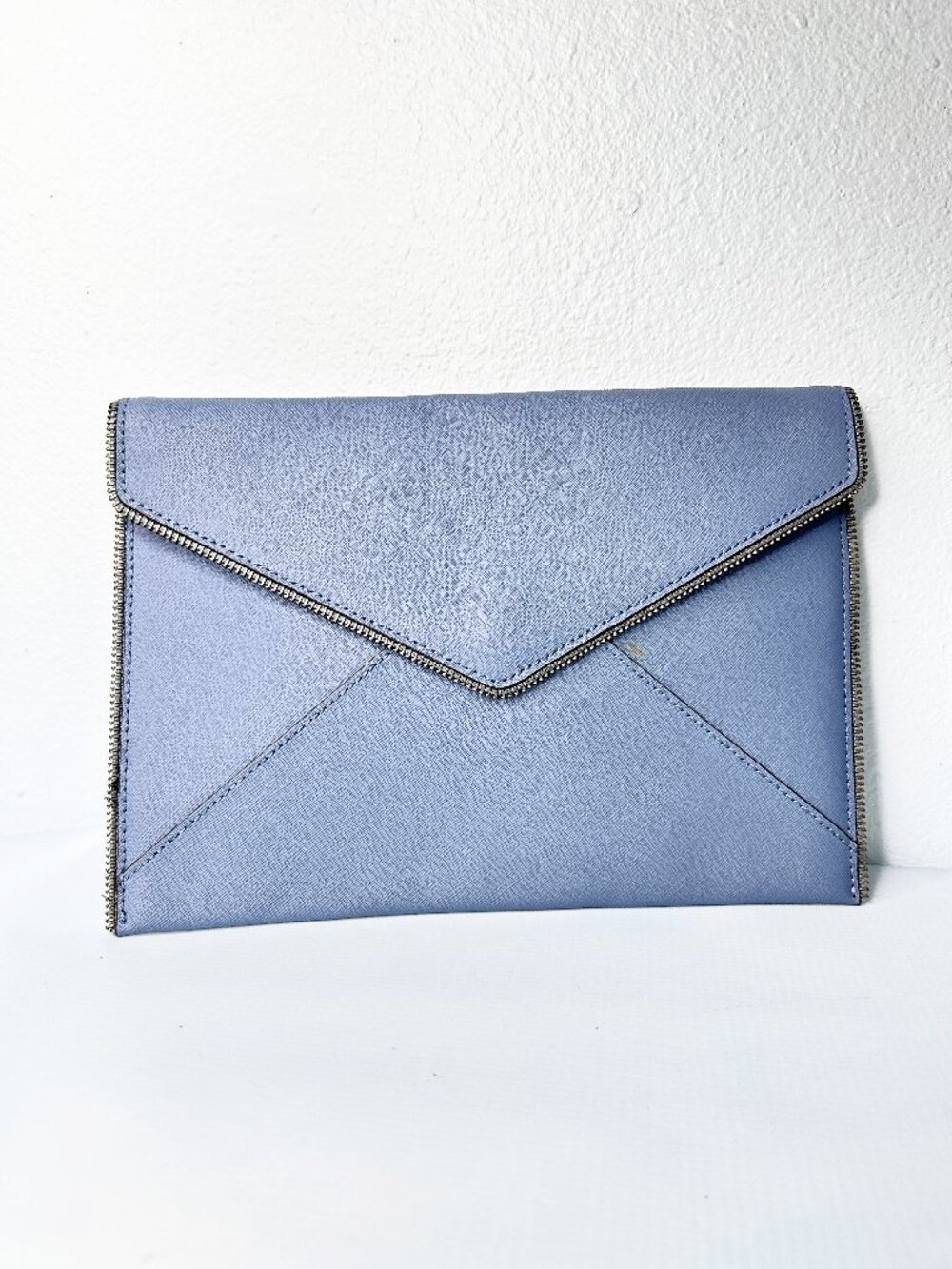 Rebecca Minkoff Leo Envelope Leather Blue Clutch Purse Bag